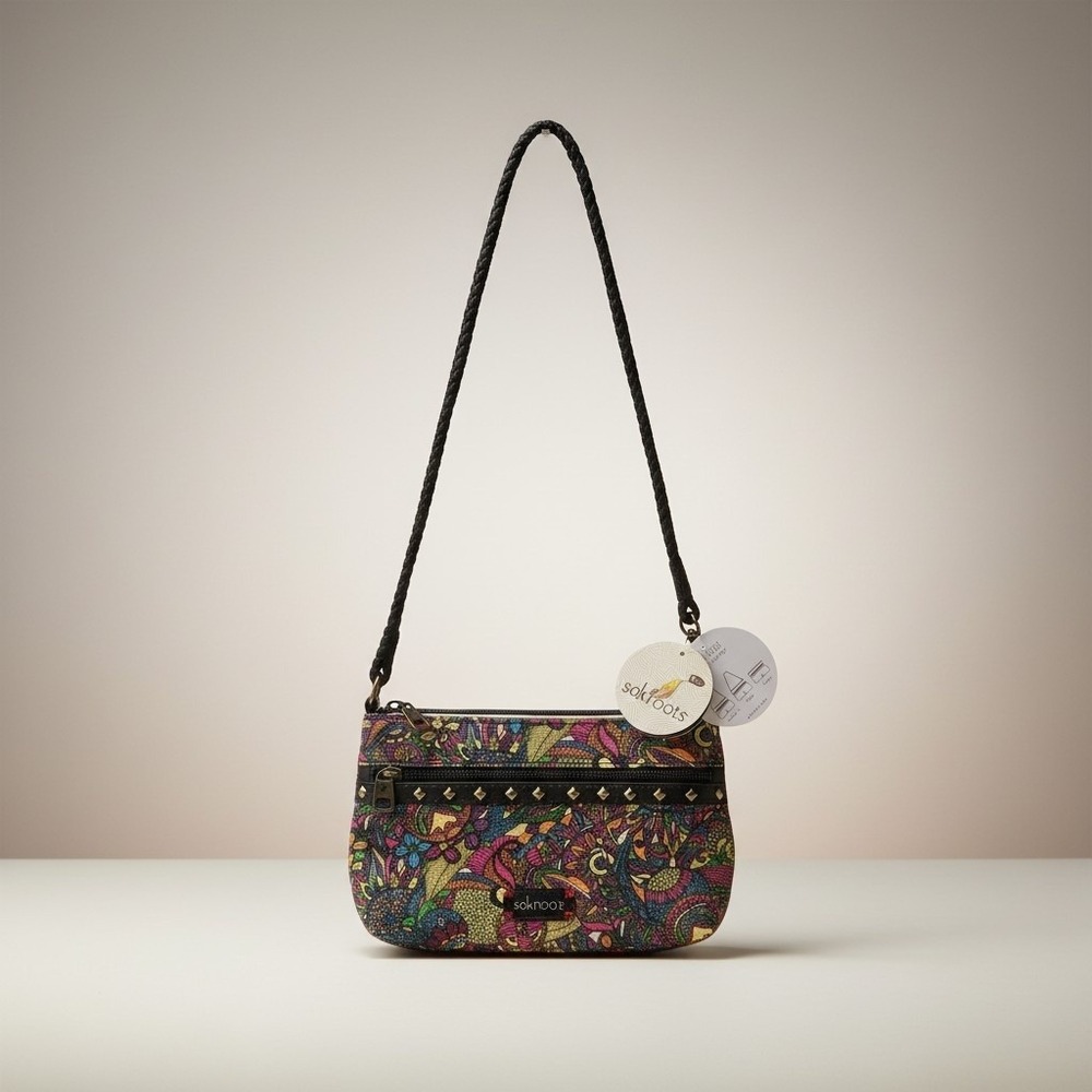 Sakroots Artist Circle Campus Mini Crossbody Bag Floral Paisley Studded Boho NEW